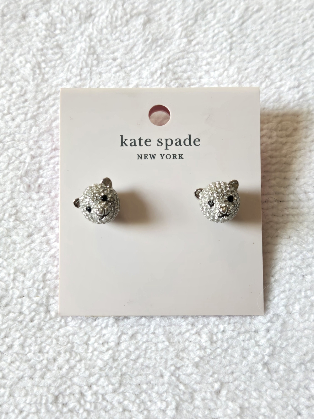 kate spade Silver Crystal Polar Bear Face Stud Earrings NWT